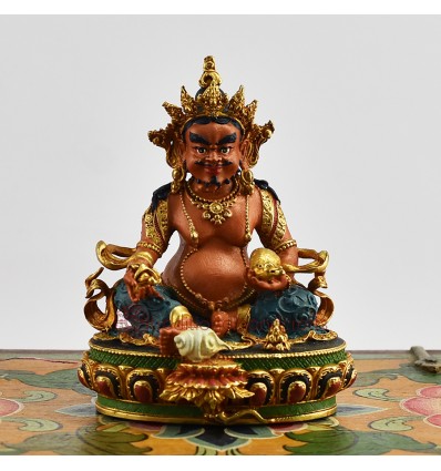 Machine Made with Hand Finishing Touch, Gold Plated Copper Alloy 4" Painted Yellow Dzambhala Statue