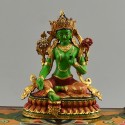 Machine Made with Hand Finishing Touch, Gold Plated Copper Alloy 3.75" Colorful Green Tara Statue