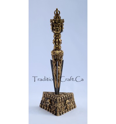 11.75" Hand Crafted Phurba/Phurwa Set - Tibetan Buddhist Ritual Dagger from Patan, Nepal