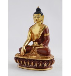 Fine Quality 6" Shakyamuni Buddha Gold Gilded Face Painted Copper Statue Patan From Nepal