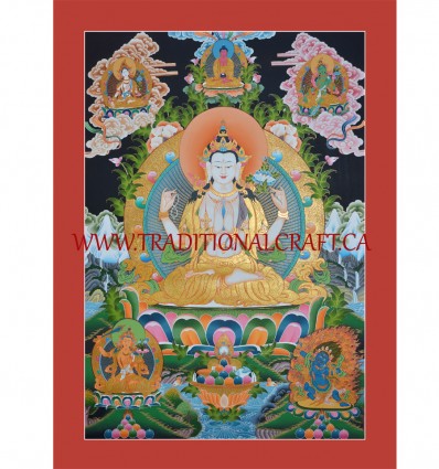 33.5" x 24.25" Chenrezig Thangka Painting