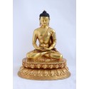 Fine Quality Hand Carved 11.75" Amitabha Buddha Antiquated Gold Gilded Copper Statue Patan, Nepal