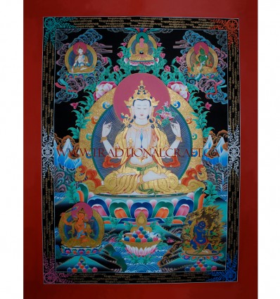 48" x 36.75" Chenrezig Thangka Painting