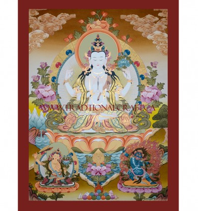 44.25" x 33.75" Chenrezig Thangka Painting