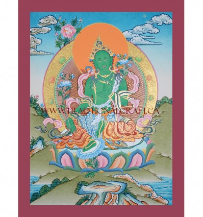 17.25" x 13" Green Tara Thangka Painting