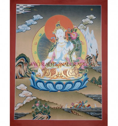 24.5" x 19" White Tara Thangka Painting