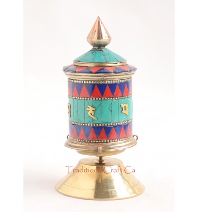 Finely HandCarved 5.25" Table Top Tibetan Buddhist Prayer Wheel - Handmade Nepal