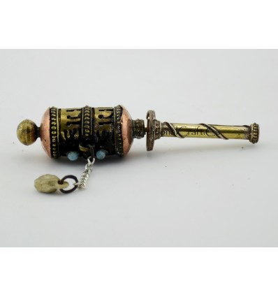 Hand Carved Tibetan Buddhist 3.25" Hand Held Mini Prayer Wheel - Handmade Nepal