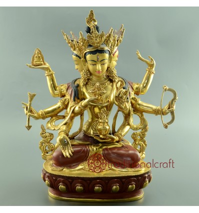 Fine Quality Hand Carved Gold Face Painted 13" Namgyal / Namgyalma Copper with Gold Gilded Statue from Patan, Nepal