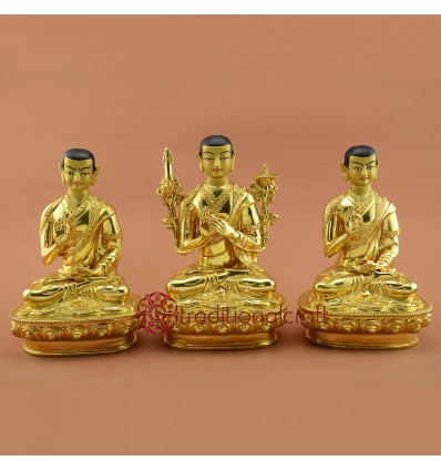 Fine Quality Hand Carved 8" Guru Tsongkhapa Statues Set 