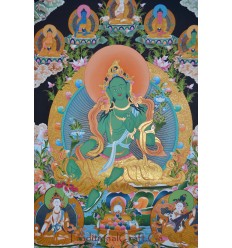 32.5" x 23.5" Green Tara / Dolma Tibetan Buddhist Thangka/Thanka Painting Nepal