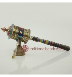 Hand Carved  12" Hand Held Prayer Wheel