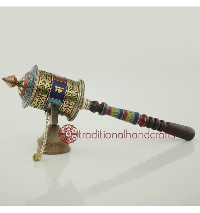 Hand Carved  12" Hand Held Prayer Wheel