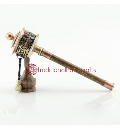 Hand Carved  9.75" Hand Held Prayer Wheel