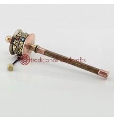 Hand Carved  9.75" Hand Held Prayer Wheel