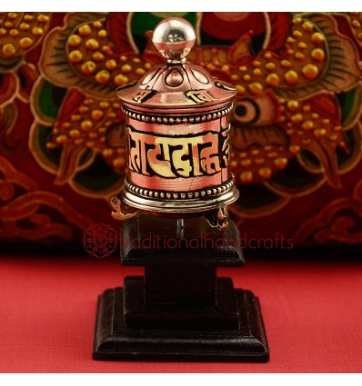 Finely HandCarved 4.25" Table Top Tibetan Buddhist Prayer Wheel - Handmade Nepal