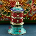 Finely HandCarved 3.75" Table Top Tibetan Buddhist Prayer Wheel - Handmade Nepal