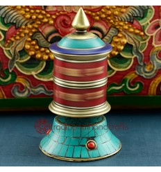 Finely HandCarved 3.75" Table Top Tibetan Buddhist Prayer Wheel - Handmade Nepal