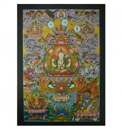 32.75" x 23"Chenrezig Thangka Painting