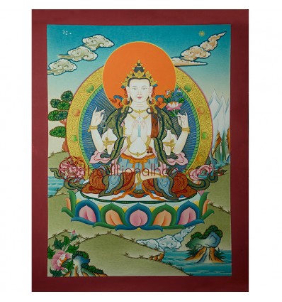 17.25"x13" Chenrezig Thangka Painting