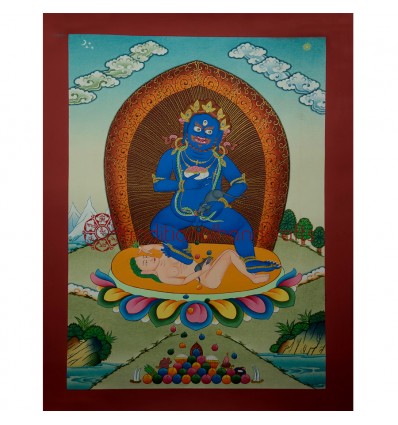 17.25"x13" Black Jambhala Thangka Painting