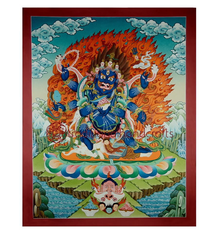 6 Armed Mahakala Thangka Buddhist Wrathful Deity Painting 