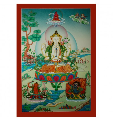 32.5"x22.75" Chenrezig Thangka Painting