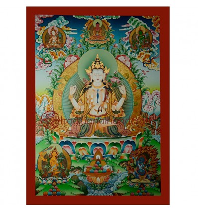 32.75"x23.5" Chenrezig Thangka Painting