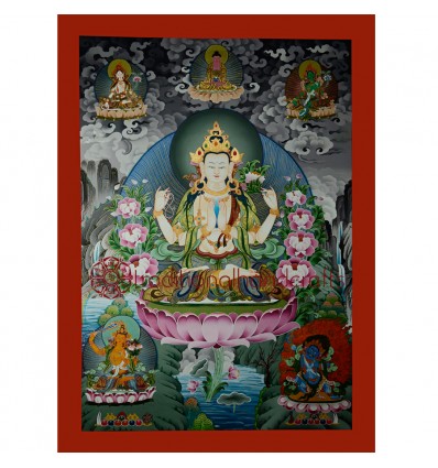 32.75"x24" Chenrezig Thangka Painting