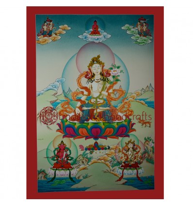 33"x23" White Tara Thangka Painting