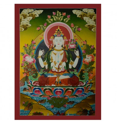 30.25"x21.75" Chenrezig Thangka Painting