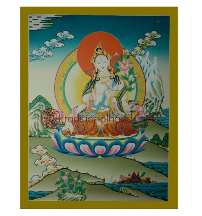 26.75"x20.5"  White Tara Thangka Painting