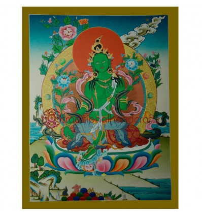 26.5"x20.5" Green Tara Thangka Painting