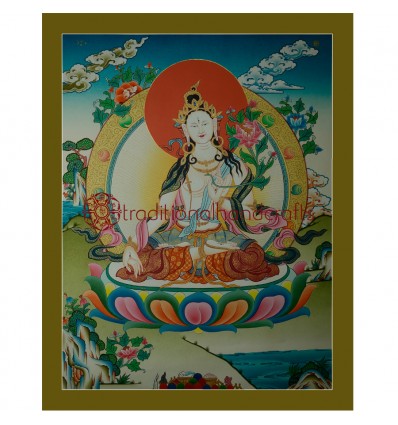 26.5"x20.5"  White Tara Thangka Painting