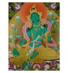 34.75”X 26.5” Green Tara Thangka Painting