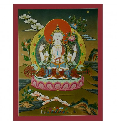 24.5"x18.5" Chenrezig Thangka Painting