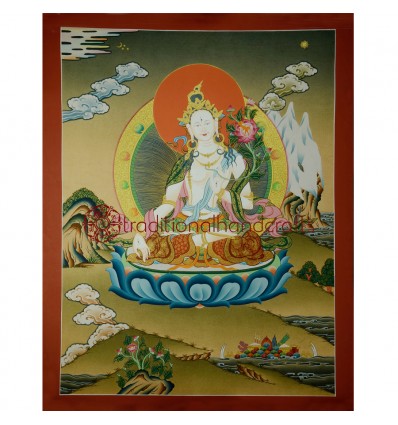 24.5"x19" White Tara Thangka Painting