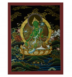 26.5"x20.25"  Green Tara Thangka Painting