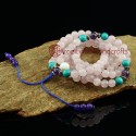 8 mm Rose Quartz 108 Beads Mala with Amethyst Partition Beads, Turquoise Decoration Beads and Shell Guru Bead