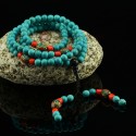 8 mm Turquoise 108 Prayer Beads, 10 mm Nepali and 7 mm Coral Partition Beads Mala