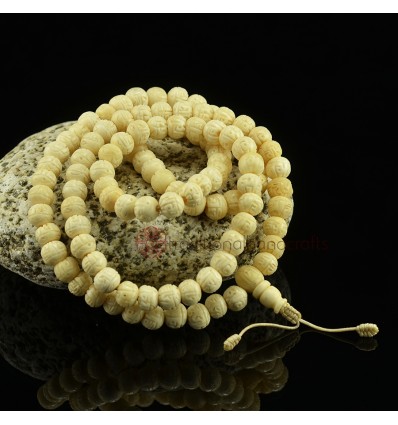 10 mm Om Mane Padme Hum Carved 108 Bone Prayer Beads Mala