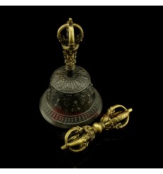 Fine Quality 7" Vajra Ghanta(Dorje and Bell) Set Bronze Alloy  from Nepal