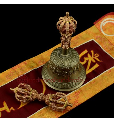 Fine Quality Tibetan Buddhsit 7.25" Vajra & Bell Set Copper and Bronze Alloy from Patan, Nepal